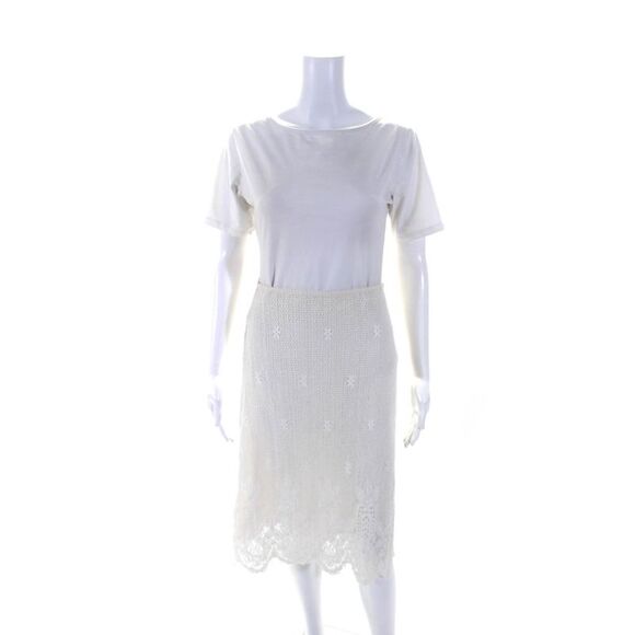 Christiane Celle Womens Floral Embroidered Zippered A-Line Skirt White Size 0 - Picture 1 of 6